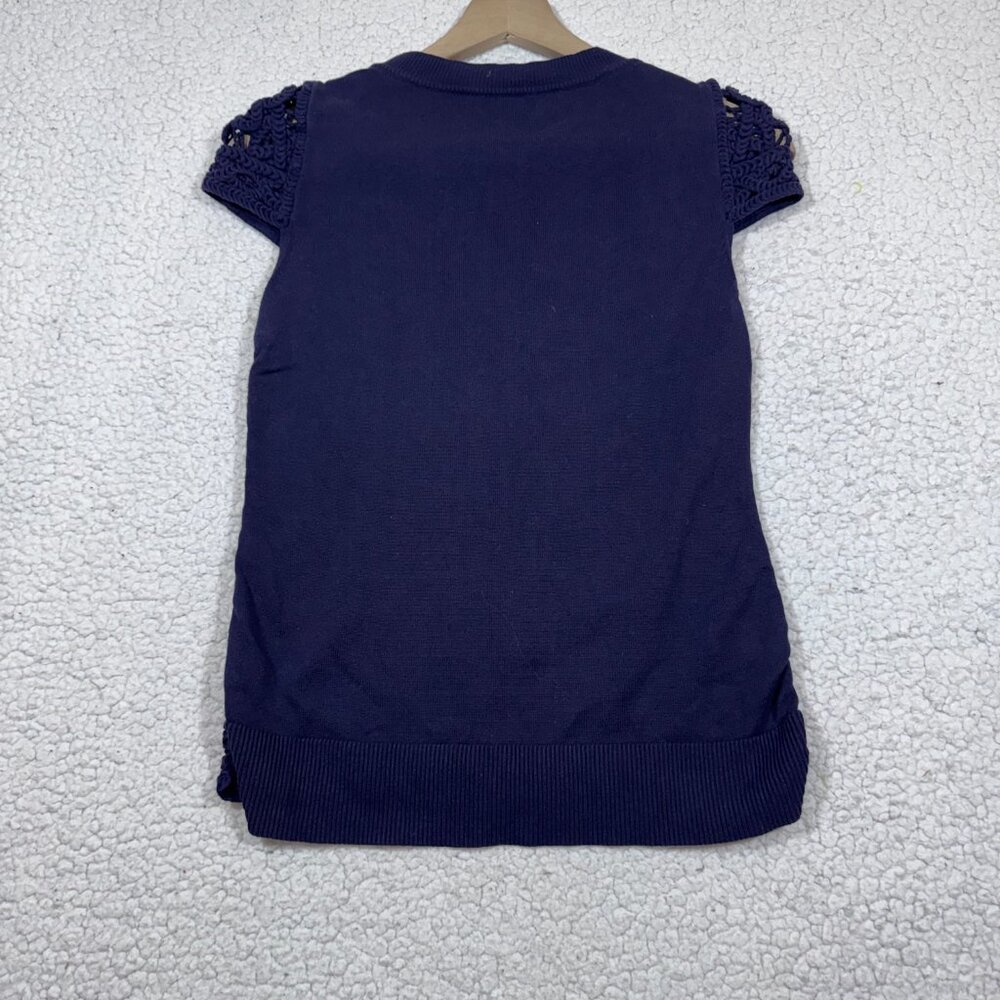 Lily Pulitzer Cap Sleeve Cotton Crochet Sweater Top Size Small Navy Blue - Picture 3 of 5